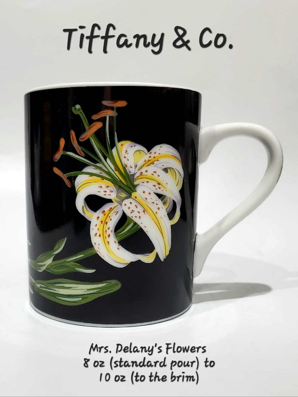 Tiffany & Co. Mrs. Delany's Flowers Tiger Lily Black Mug By SYBIL CONNOLLY